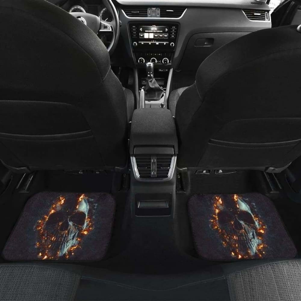 Set Of 4 Pcs Flaming Skull Car Mats 110728 - YourCarButBetter