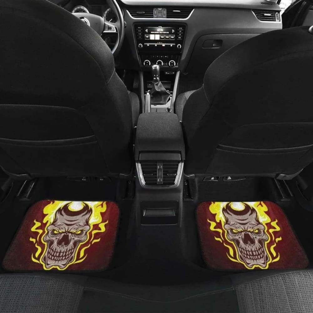 Set Of 4 Pcs Flaming Skull Car Mats 110728 - YourCarButBetter