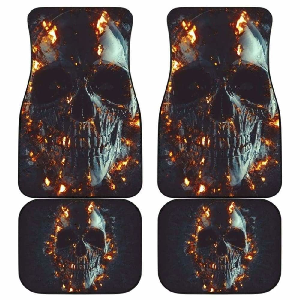 Set Of 4 Pcs Flaming Skull Car Mats 110728 - YourCarButBetter
