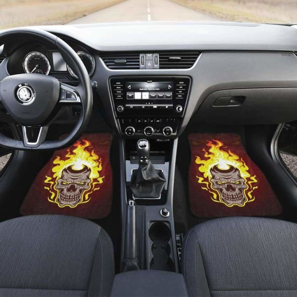 Set Of 4 Pcs Flaming Skull Car Mats 110728 - YourCarButBetter