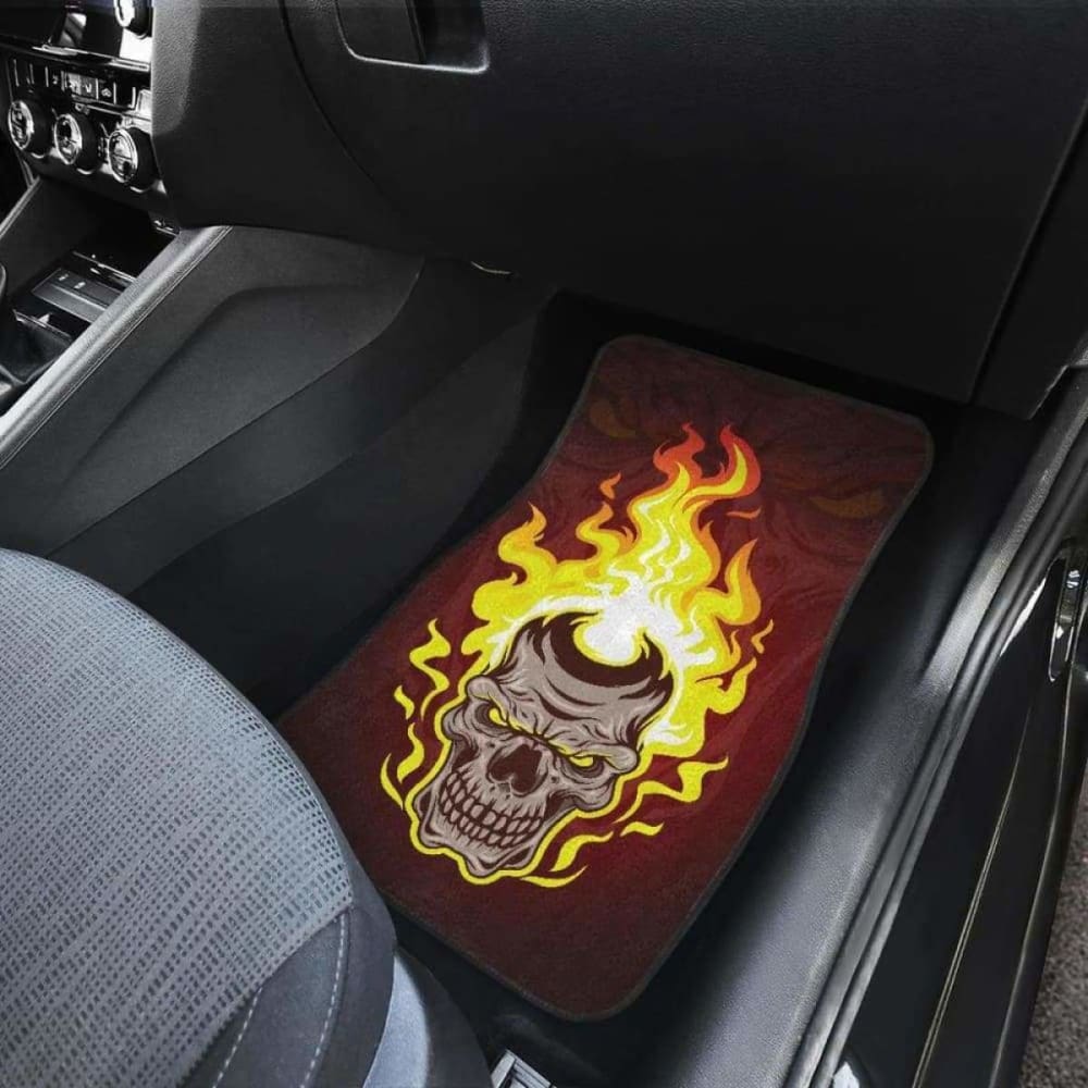 Set Of 4 Pcs Flaming Skull Car Mats 110728 - YourCarButBetter