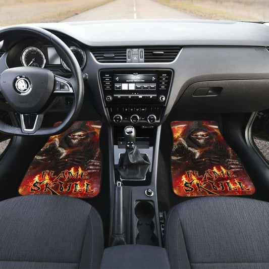 Set Of 4 Pcs Flaming Skull Car Mats 110728 - YourCarButBetter