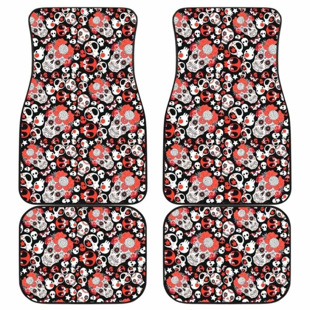 Set Of 4 Pcs Floral Day Of The Dead Sugar Skull Car Mats 101207