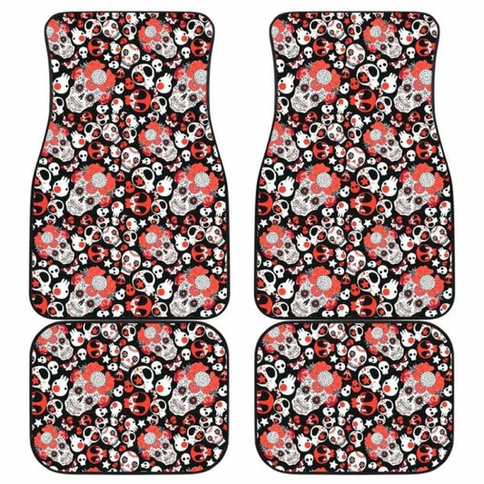 Set Of 4 Pcs Floral Day Of The Dead Sugar Skull Car Mats 101207