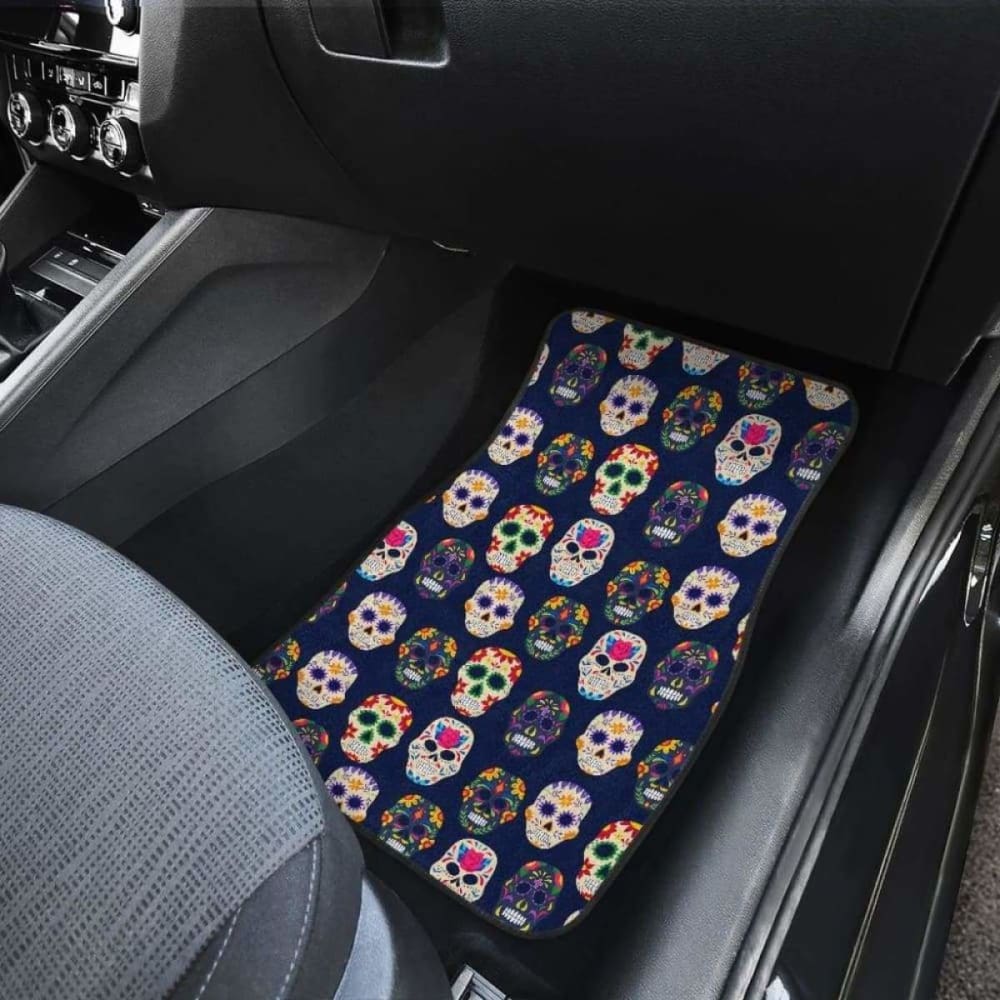 Set Of 4 Pcs Floral Day Of The Dead Sugar Skull Car Mats 101207