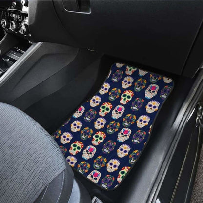 Set Of 4 Pcs Floral Day Of The Dead Sugar Skull Car Mats 101207