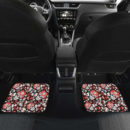 Set Of 4 Pcs Floral Day Of The Dead Sugar Skull Car Mats 101207