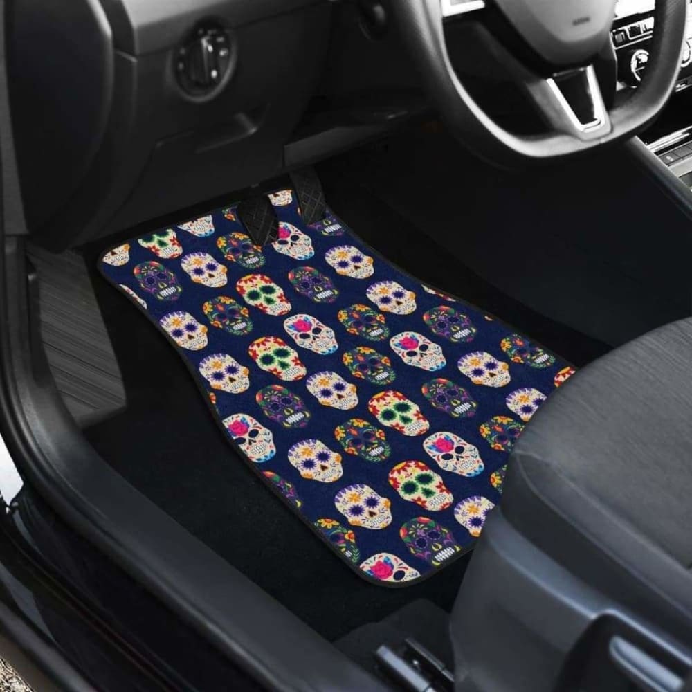 Set Of 4 Pcs Floral Day Of The Dead Sugar Skull Car Mats 101207