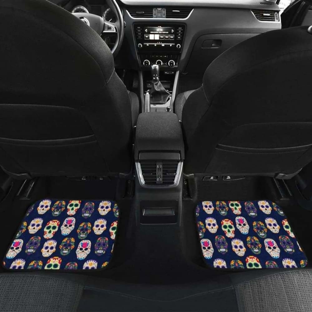 Set Of 4 Pcs Floral Day Of The Dead Sugar Skull Car Mats 101207