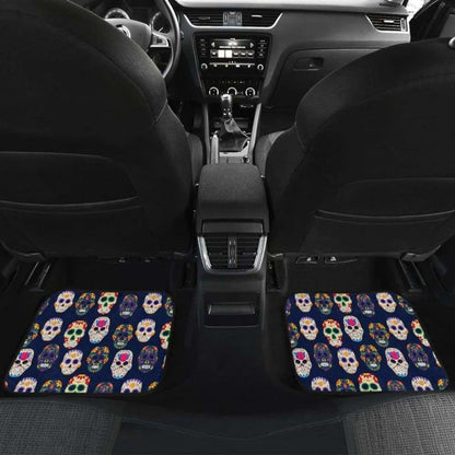 Set Of 4 Pcs Floral Day Of The Dead Sugar Skull Car Mats 101207