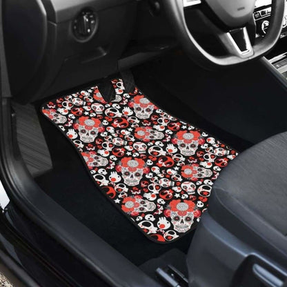 Set Of 4 Pcs Floral Day Of The Dead Sugar Skull Car Mats 101207