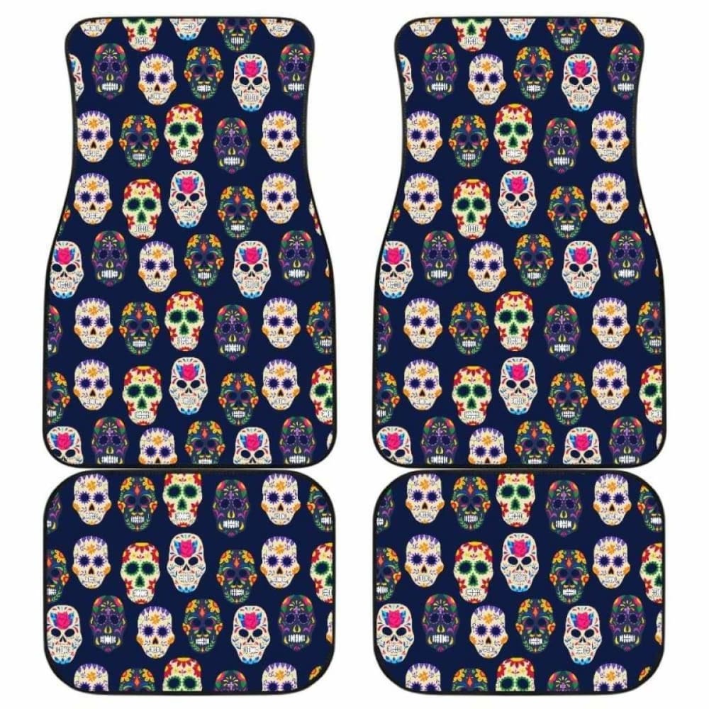 Set Of 4 Pcs Floral Day Of The Dead Sugar Skull Car Mats 101207