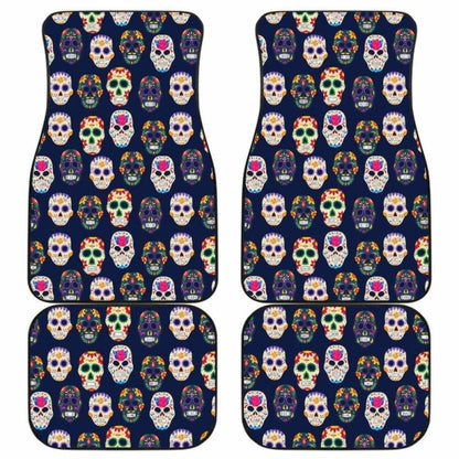 Set Of 4 Pcs Floral Day Of The Dead Sugar Skull Car Mats 101207