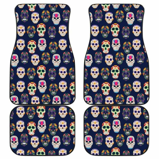 Set Of 4 Pcs Floral Day Of The Dead Sugar Skull Car Mats 101207