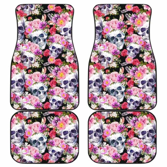 Set Of 4 Pcs Floral Skull Car Mats 153908 - YourCarButBetter
