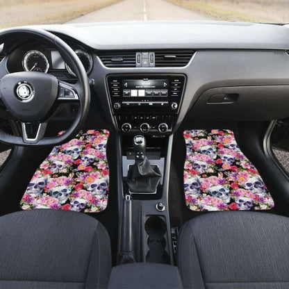 Set Of 4 Pcs Floral Skull Car Mats 153908 - YourCarButBetter