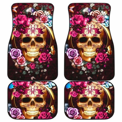 Set Of 4 Pcs Floral Skull Car Mats 153908 - YourCarButBetter