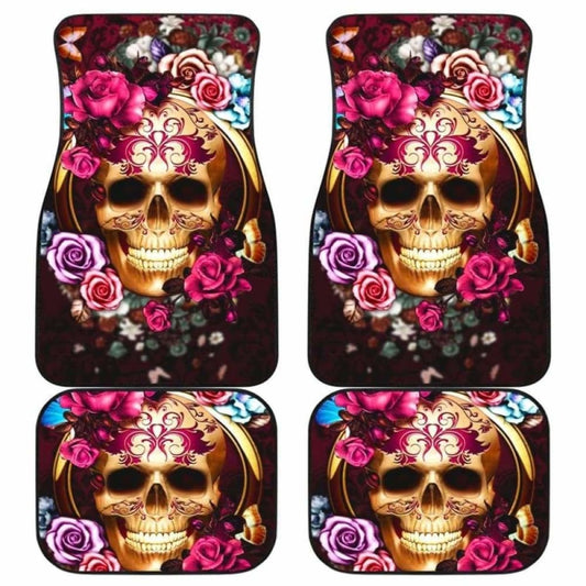 Set Of 4 Pcs Floral Skull Car Mats 153908 - YourCarButBetter