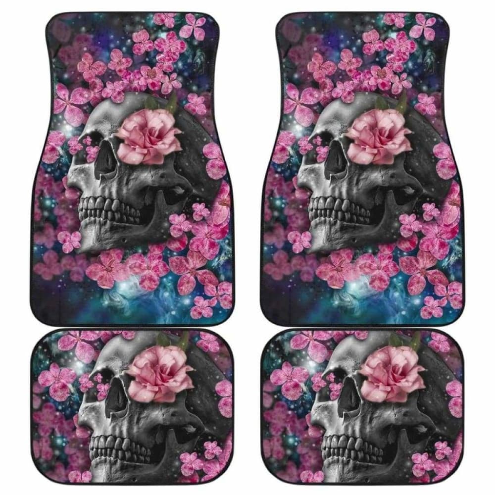 Set Of 4 Pcs Floral Skull Car Mats 153908 - YourCarButBetter