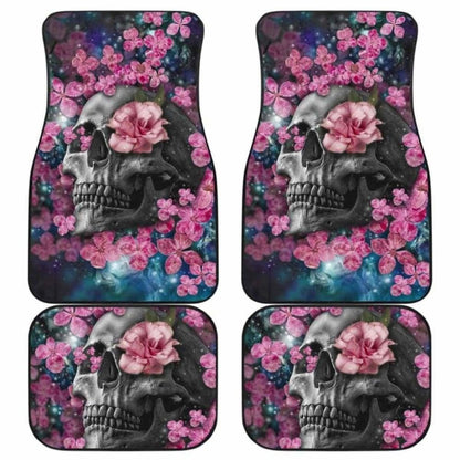 Set Of 4 Pcs Floral Skull Car Mats 153908 - YourCarButBetter