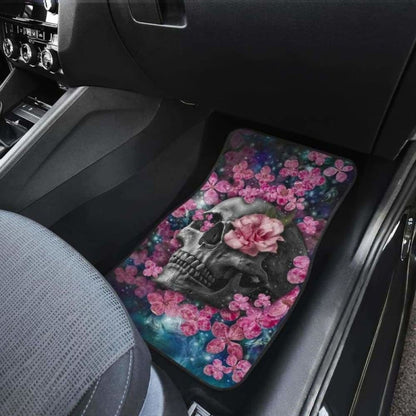 Set Of 4 Pcs Floral Skull Car Mats 153908 - YourCarButBetter