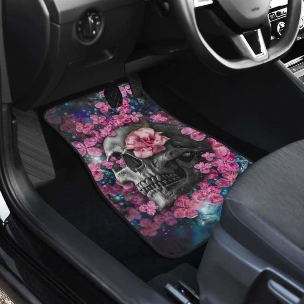 Set Of 4 Pcs Floral Skull Car Mats 153908 - YourCarButBetter