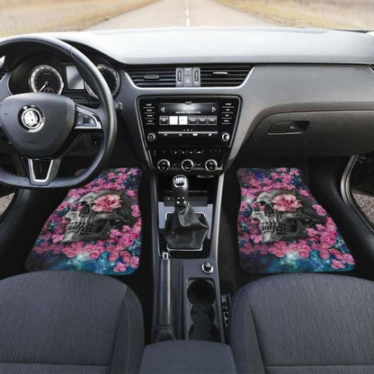 Set Of 4 Pcs Floral Skull Car Mats 153908 - YourCarButBetter
