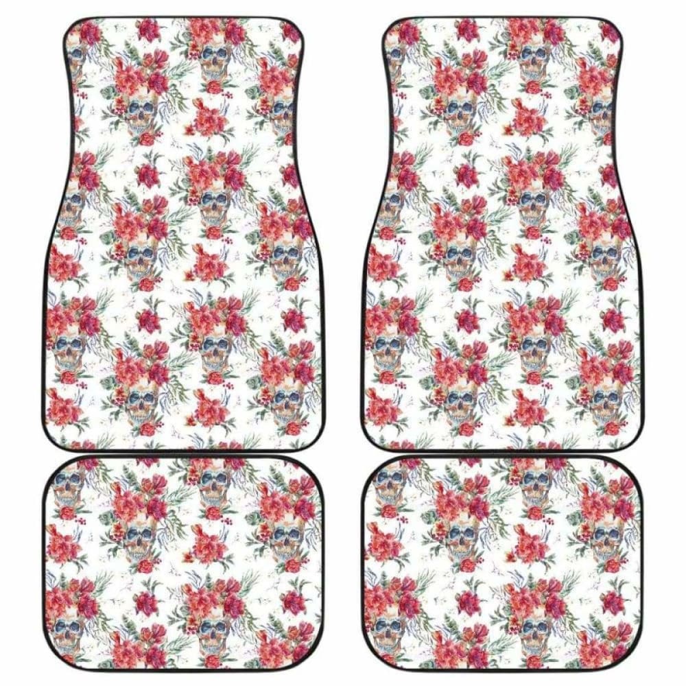Set Of 4 Pcs Floral Skull Car Mats 153908 - YourCarButBetter