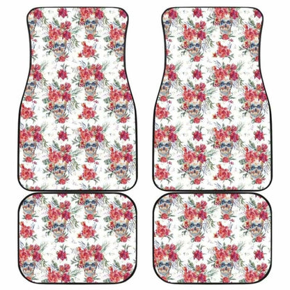 Set Of 4 Pcs Floral Skull Car Mats 153908 - YourCarButBetter