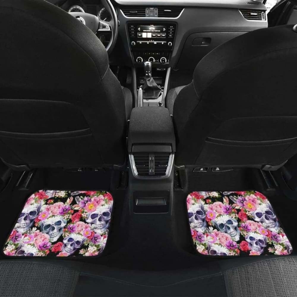 Set Of 4 Pcs Floral Skull Car Mats 153908 - YourCarButBetter