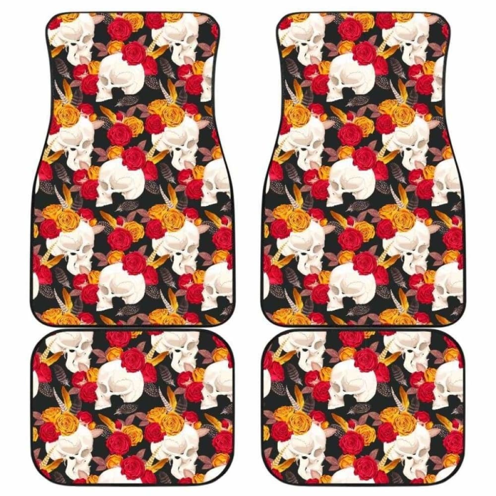 Set Of 4 Pcs Floral Skull Car Mats 153908 - YourCarButBetter