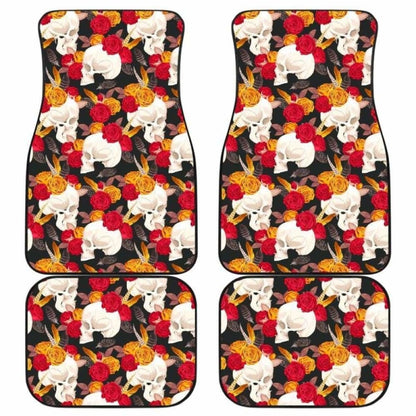 Set Of 4 Pcs Floral Skull Car Mats 153908 - YourCarButBetter
