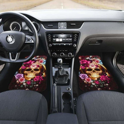 Set Of 4 Pcs Floral Skull Car Mats 153908 - YourCarButBetter