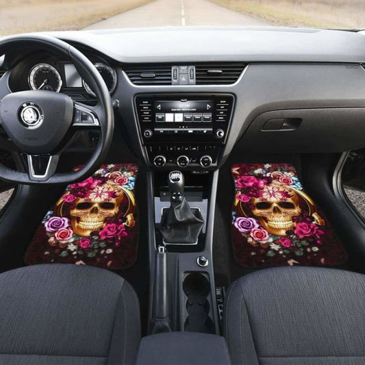 Set Of 4 Pcs Floral Skull Car Mats 153908 - YourCarButBetter