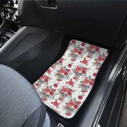 Set Of 4 Pcs Floral Skull Car Mats 153908 - YourCarButBetter