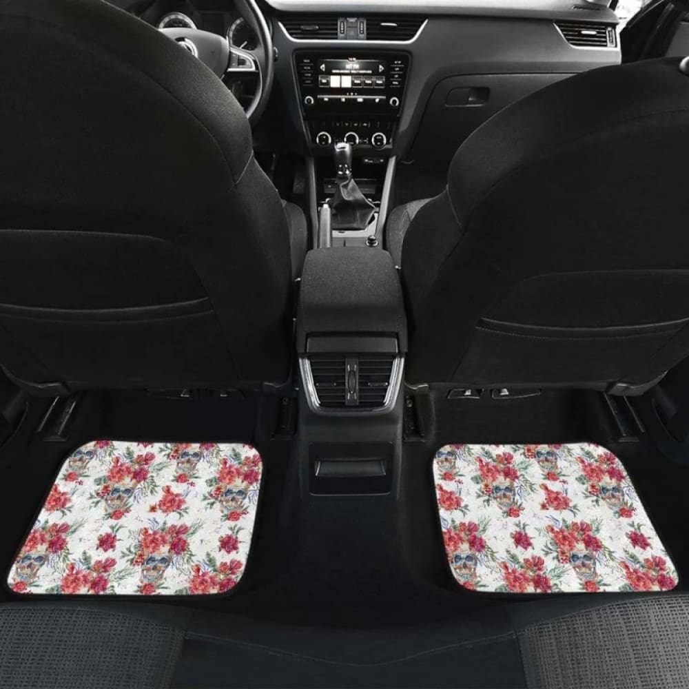 Set Of 4 Pcs Floral Skull Car Mats 153908 - YourCarButBetter
