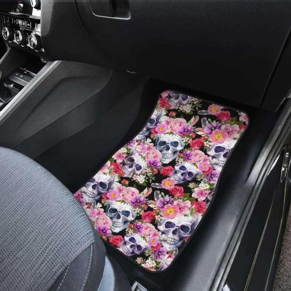 Set Of 4 Pcs Floral Skull Car Mats 153908 - YourCarButBetter