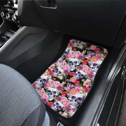 Set Of 4 Pcs Floral Skull Car Mats 153908 - YourCarButBetter