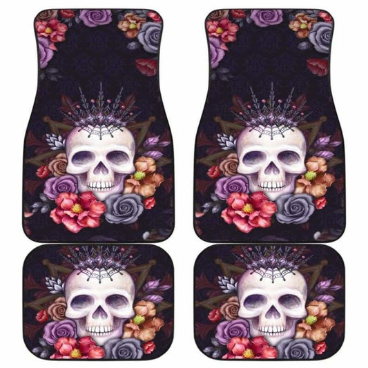 Set Of 4 Pcs Floral Sugar Skull Car Mat 101207