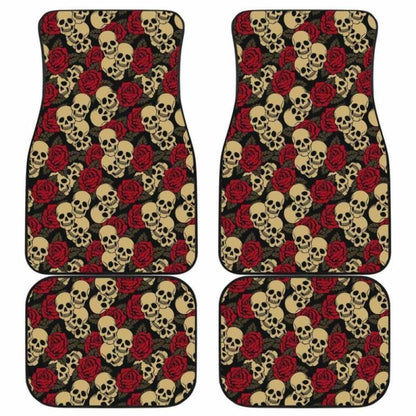 Set Of 4 Pcs Floral Sugar Skull Car Mat 101207