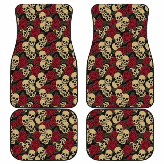 Set Of 4 Pcs Floral Sugar Skull Car Mat 101207