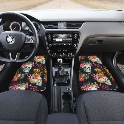Set Of 4 Pcs Floral Sugar Skull Car Mat 101207