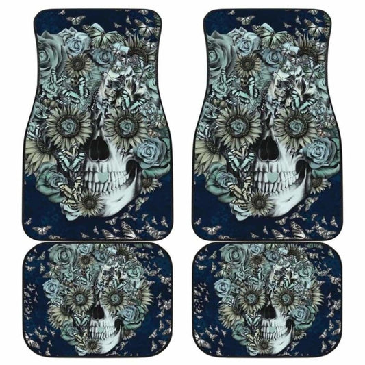 Set Of 4 Pcs Floral Sugar Skull Car Mats 101207