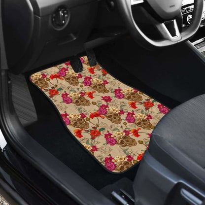 Set Of 4 Pcs Floral Sugar Skull Car Mats 101207
