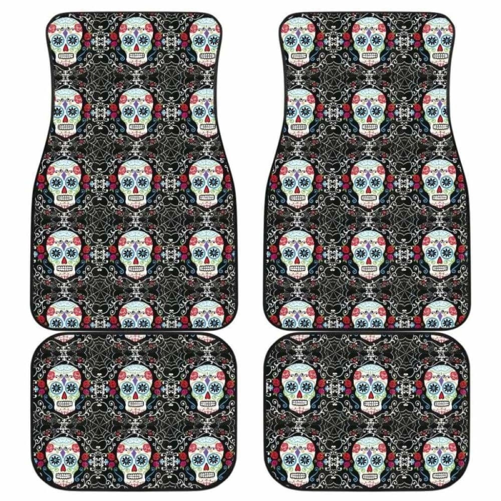 Set Of 4 Pcs Floral Sugar Skull Car Mats 101207