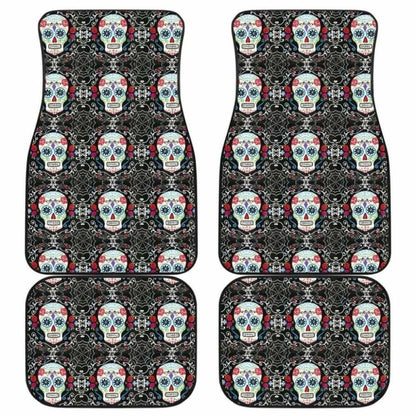 Set Of 4 Pcs Floral Sugar Skull Car Mats 101207