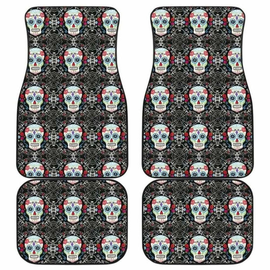 Set Of 4 Pcs Floral Sugar Skull Car Mats 101207