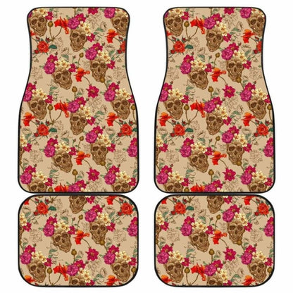 Set Of 4 Pcs Floral Sugar Skull Car Mats 101207