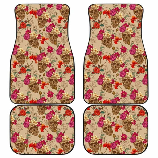 Set Of 4 Pcs Floral Sugar Skull Car Mats 101207