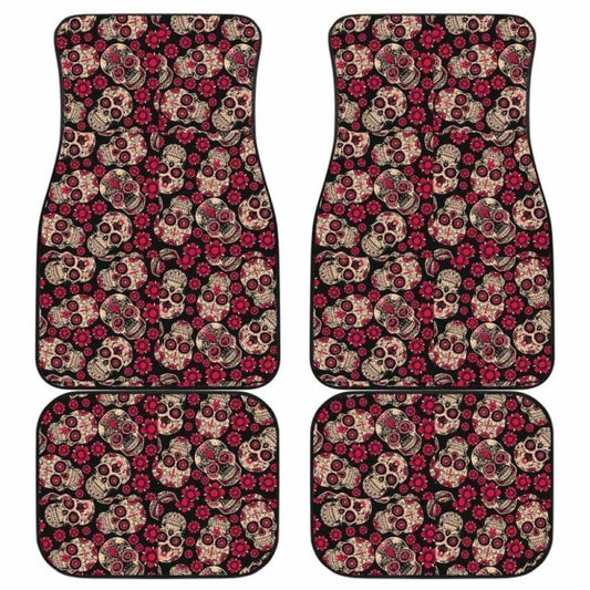 Set Of 4 Pcs Floral Sugar Skull Car Mats 101207